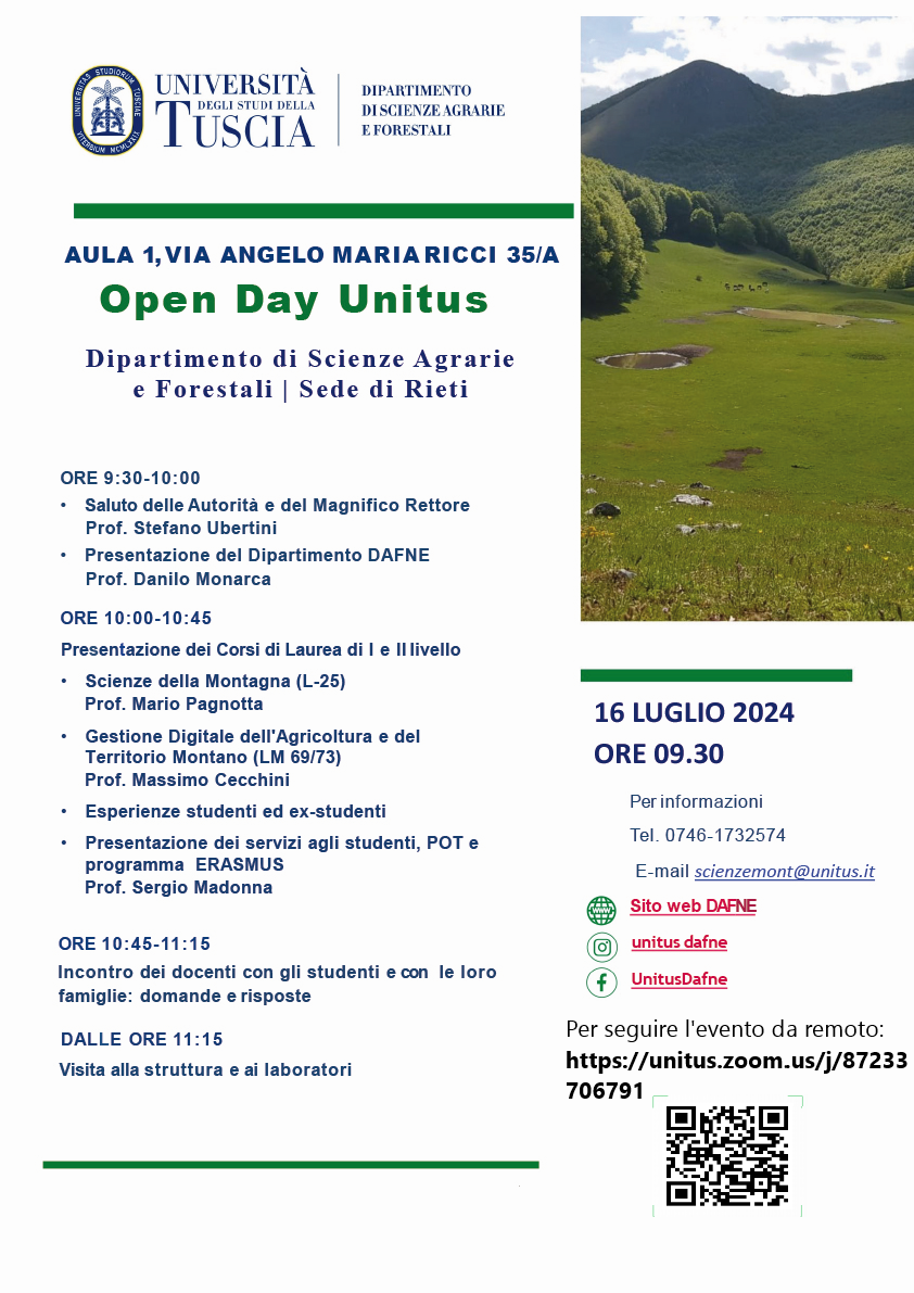 Università della Tuscia | QR code e collegamento on line open day Rieti 16 luglio