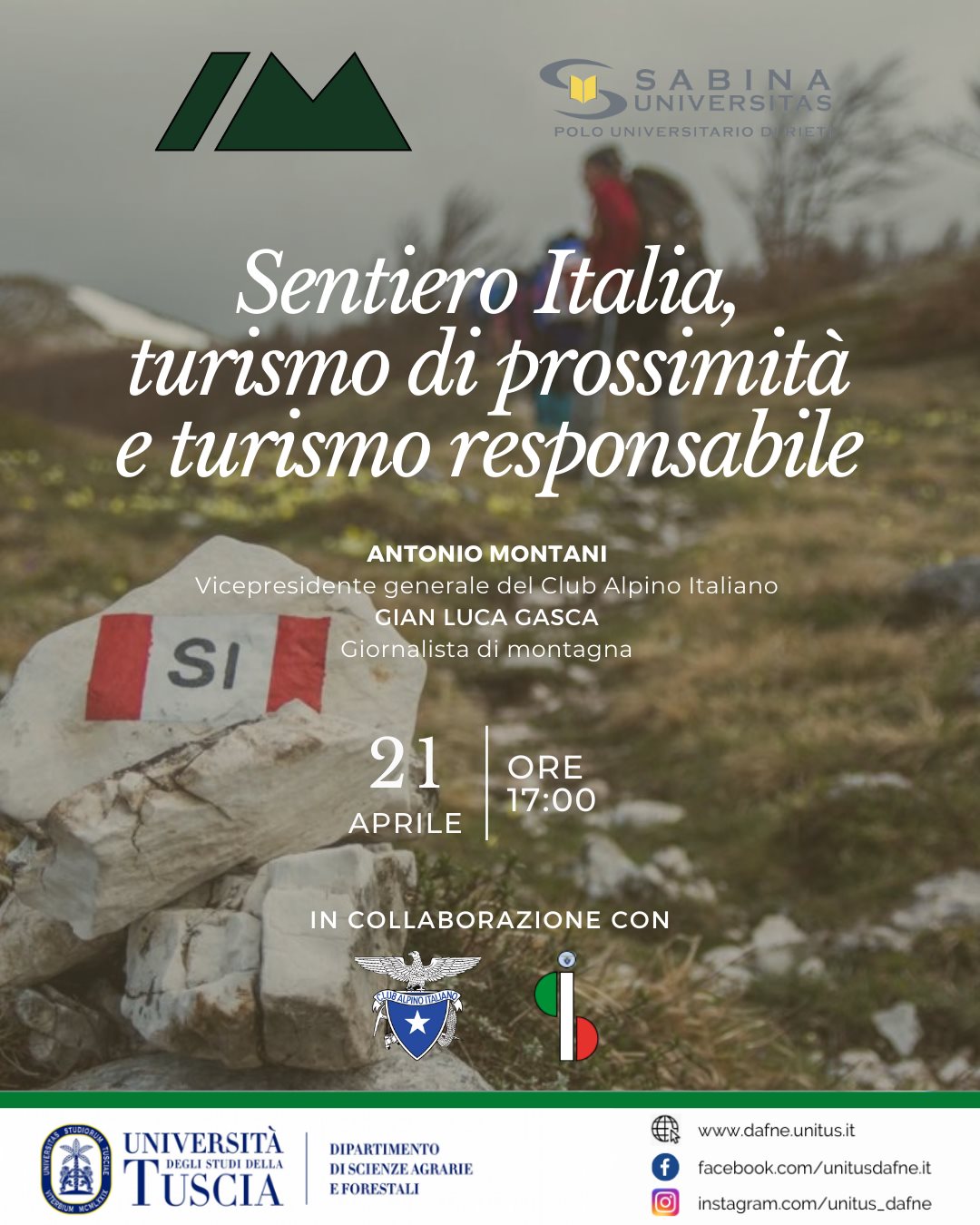 A Scienze della Montagna si parla di “Sentiero Italia, turismo di prossimità e turismo responsabile” con il Club Alpino Italiano