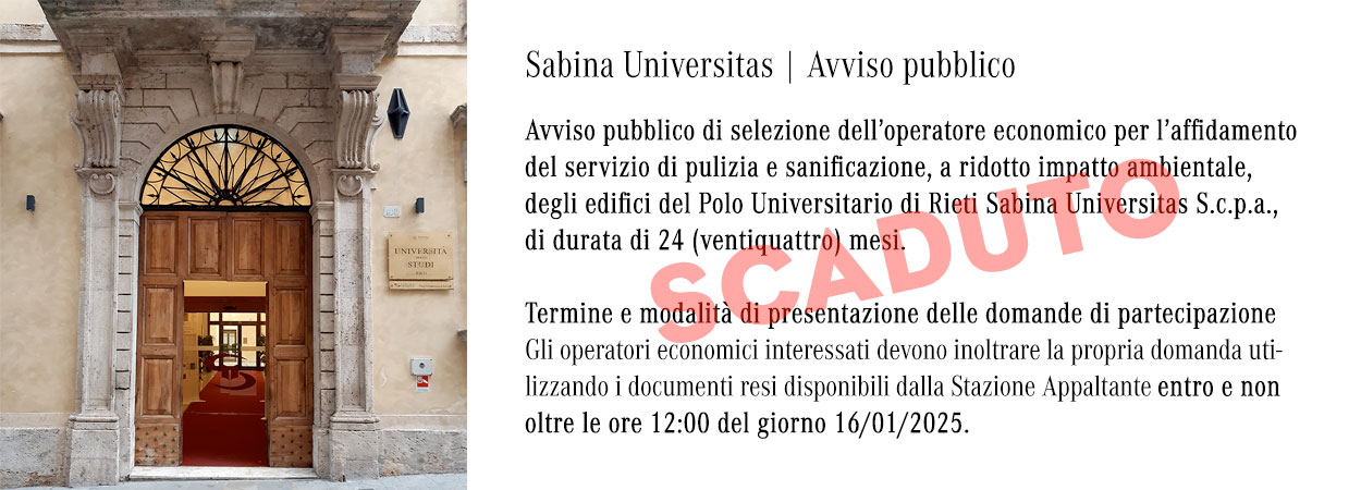 Sabina Universitas | Avviso pubblico, termini scaduti