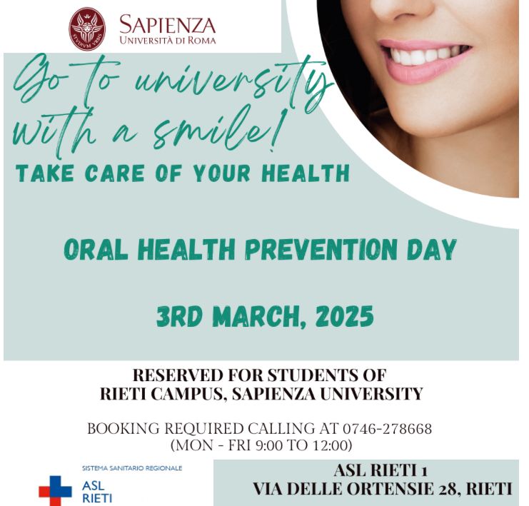 Go to university with a smile! Take care of your health. Oral Health Prevention Day, 3rd march, 2025.