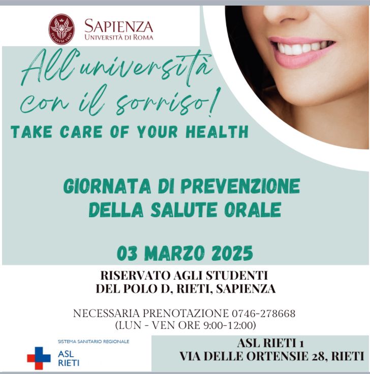 Sapienza | All'università con il sorriso! 03 marzo 2025, Giornata di Prevenzione della Salute Orale